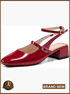 Chunky Low Heel Mary Jane Pumps with Ankle Strap, Square Toe Wedding Shoes